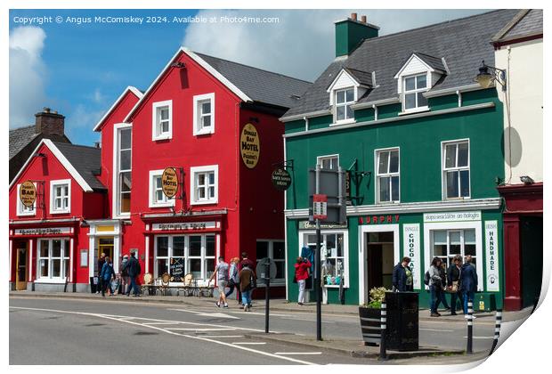 Colourful shopfronts in Dingle Town, County Kerry Print by Angus McComiskey