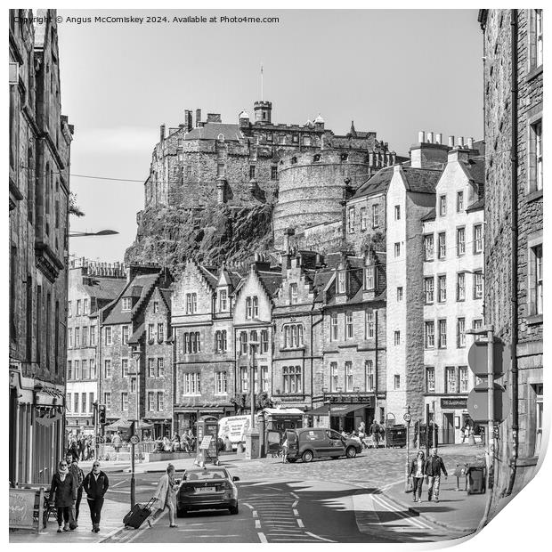 Edinburgh Castle and Grassmarket (black and white) Print by Angus McComiskey