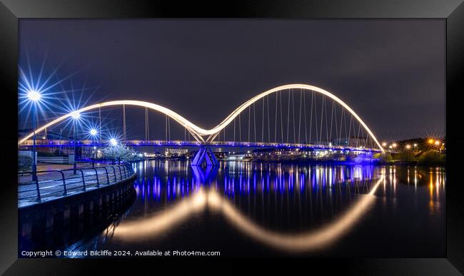 Stockton Infinity Bridge at night Framed Print by Edward Bilcliffe