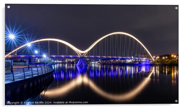 Stockton Infinity Bridge at night Acrylic by Edward Bilcliffe