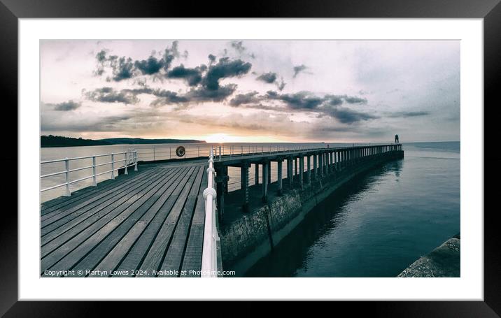 A Straight Shot To The Sun - Whitby Pier, Yorkshire, UK Framed Mounted Print by Martyn Lowes