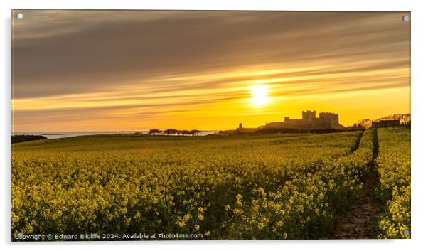 Bamburgh Castle Sunrise Acrylic by Edward Bilcliffe