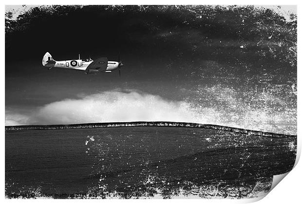 low flying silver spitfire Print by meirion matthias