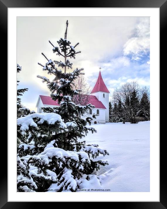 Iceland church and trees in snow  Framed Mounted Print by Robert Galvin-Oliphant