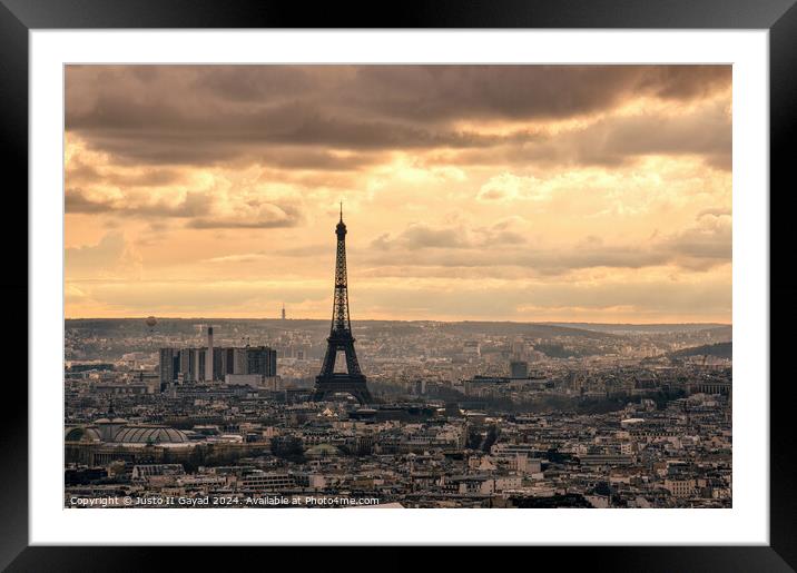 City scape of Paris with Eiffel tower Framed Mounted Print by Justo II Gayad