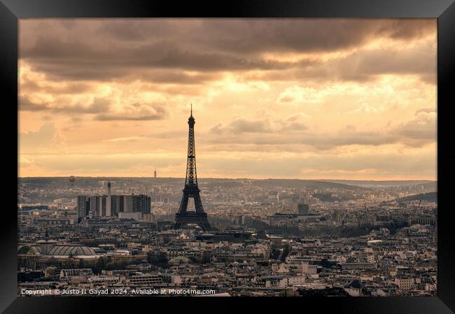 City scape of Paris with Eiffel tower Framed Print by Justo II Gayad
