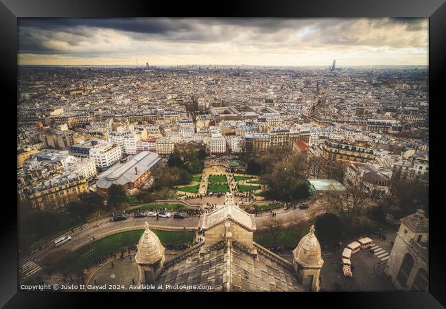 Cityscape of Paris from The Basilica of the Sacred Heart of Paris, Montmartre Framed Print by Justo II Gayad