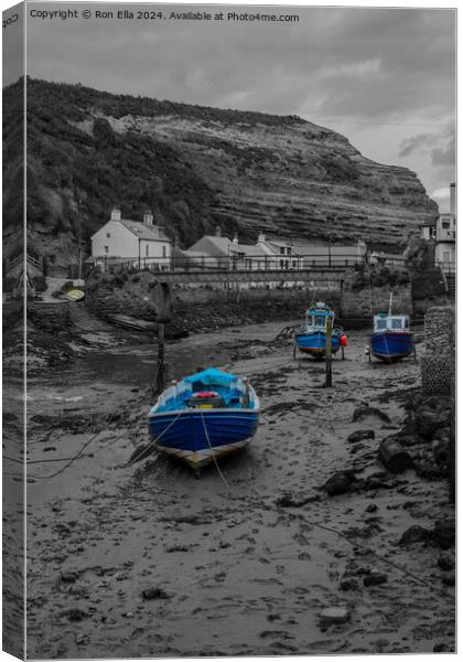 The Blue Boats in Staithes  Canvas Print by Ron Ella