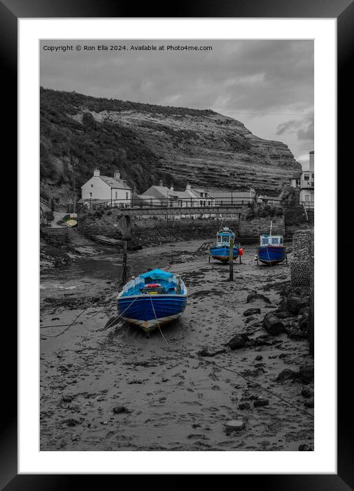 The Blue Boats in Staithes  Framed Mounted Print by Ron Ella