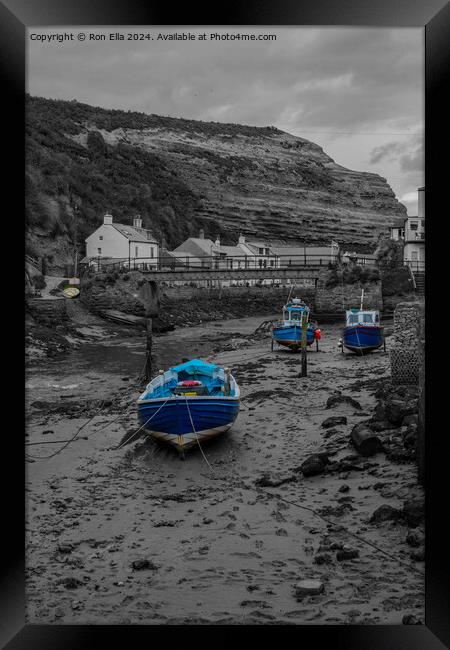 The Blue Boats in Staithes  Framed Print by Ron Ella