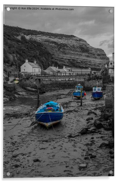 The Blue Boats in Staithes  Acrylic by Ron Ella