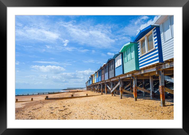 Blue Sky, blue sea and blue huts! at Frinton Framed Mounted Print by Paula Tracy