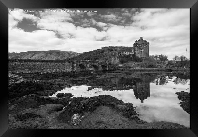 Eilean Donan Castle, Scotland monochrome Framed Print by Howard Kennedy