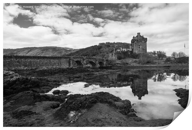 Eilean Donan Castle, Scotland monochrome Print by Howard Kennedy