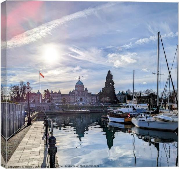 Sun over Victoria BC inner harbour marina Canvas Print by Robert Galvin-Oliphant