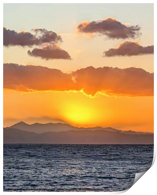 Brilliant sunrise on sea Print by Robert Galvin-Oliphant
