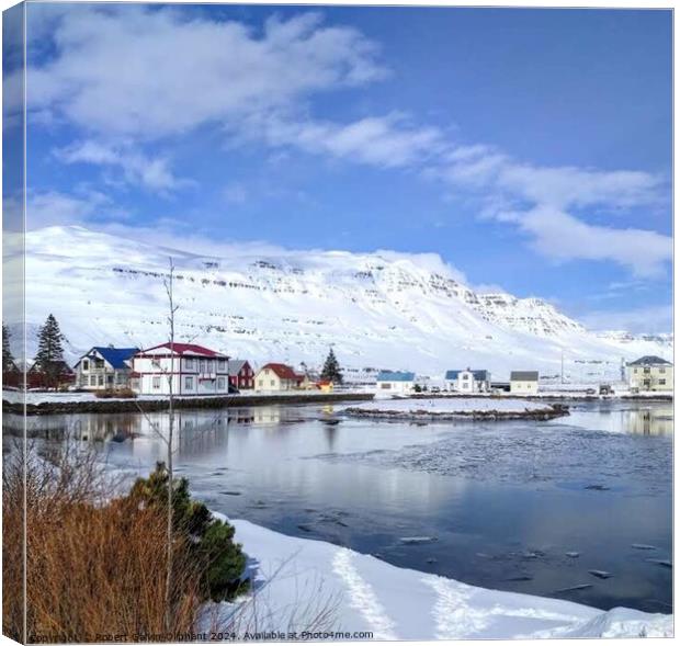 Pond in Seydisfjordur, east Iceland  Canvas Print by Robert Galvin-Oliphant