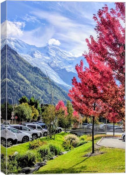Autumn red trees and French Alps Canvas Print by Robert Galvin-Oliphant