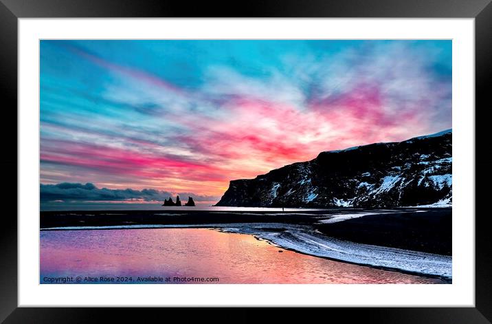 Seascape Sunset over Iceland Beach Framed Mounted Print by Alice Rose Lenton