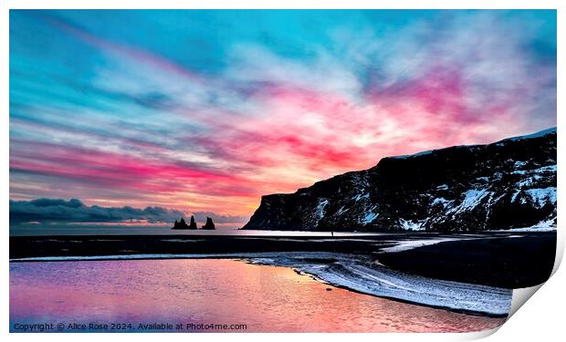 Seascape Sunset over Iceland Beach Print by Alice Rose Lenton
