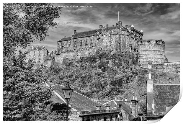 Edinburgh Castle from the Vennel (black and white) Print by Angus McComiskey