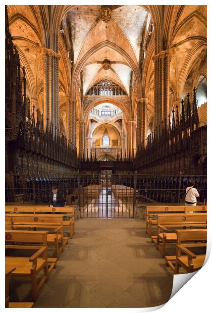 Barcelona Cathedral Interior In Spain Print by Artur Bogacki