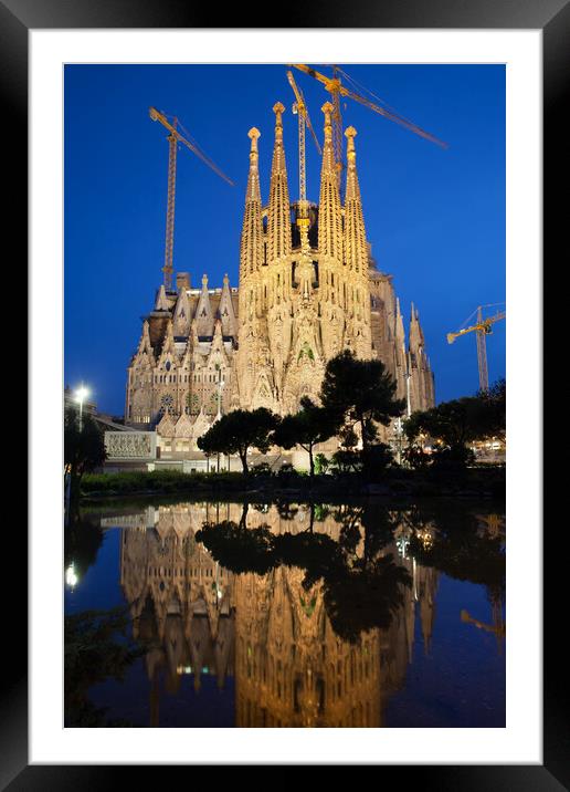 Sagrada Familia in Barcelona at Night Framed Mounted Print by Artur Bogacki