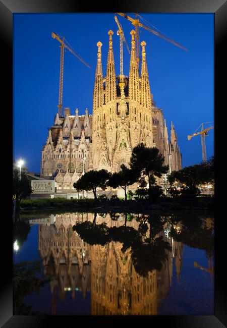 Sagrada Familia in Barcelona at Night Framed Print by Artur Bogacki