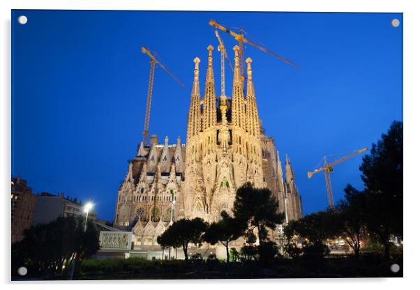 Sagrada Familia in Barcelona at Night Acrylic by Artur Bogacki