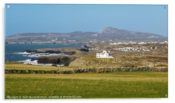 Trearddur and Holyhead Mountain on Anglesey Acrylic by Pearl Bucknall