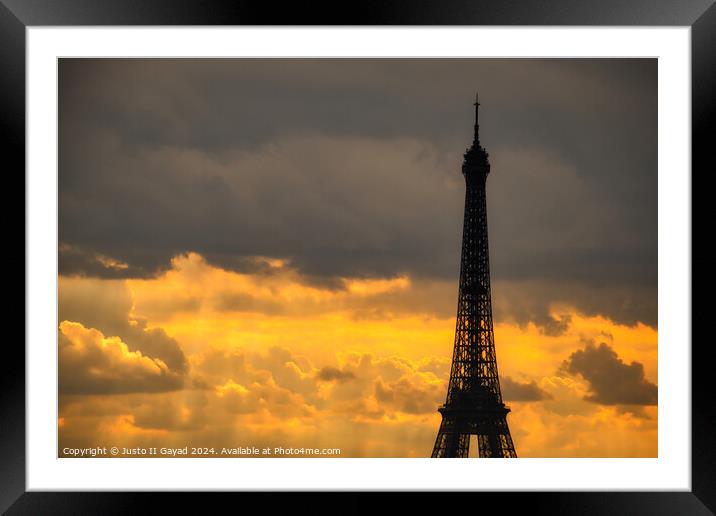 Sunset Eiffel Tower Paris, France Framed Mounted Print by Justo II Gayad