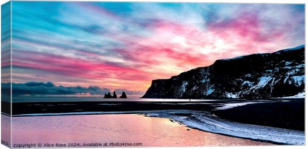 Beach Sunset Iceland Panorama Colour Pop Canvas Print by Alice Rose Lenton