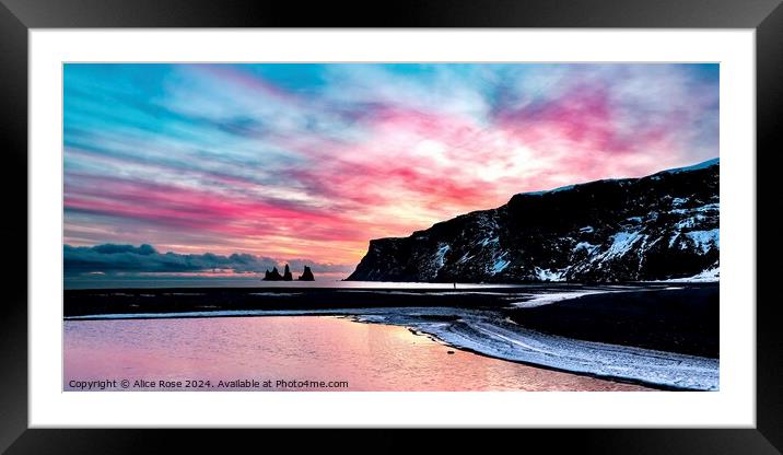 Beach Sunset Iceland Panorama Colour Pop Framed Mounted Print by Alice Rose Lenton