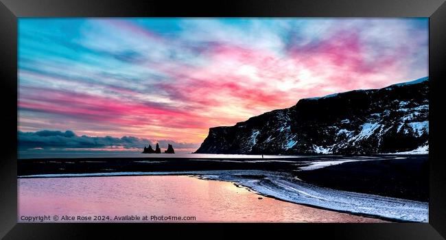 Beach Sunset Iceland Panorama Colour Pop Framed Print by Alice Rose Lenton