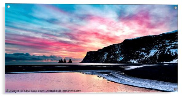 Beach Sunset Iceland Panorama Colour Pop Acrylic by Alice Rose Lenton