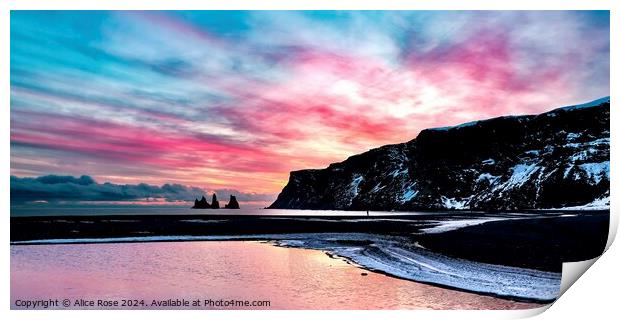 Beach Sunset Iceland Panorama Colour Pop Print by Alice Rose Lenton