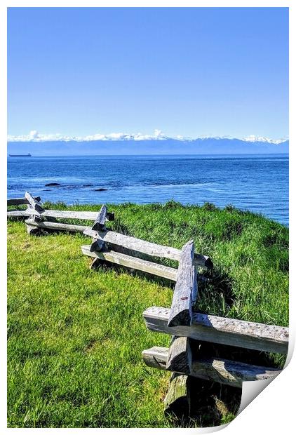 Wooden fence by the Pacific Ocean  Print by Robert Galvin-Oliphant