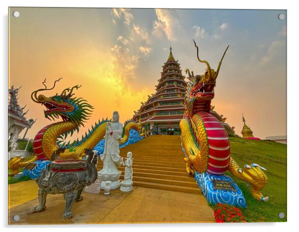 The Temple of Mercy (Wat Huay Pia Kang) Chiang Rai Acrylic by Alison Chambers