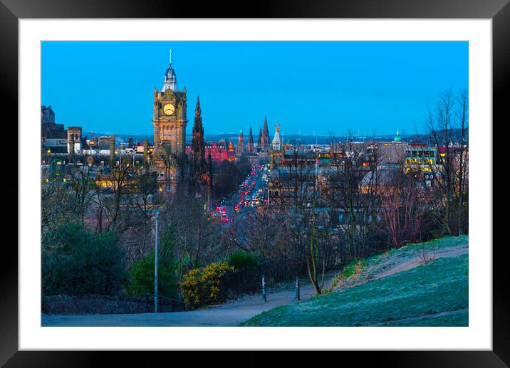 Edinburgh Twilight Cityscape Framed Mounted Print by Alison Chambers