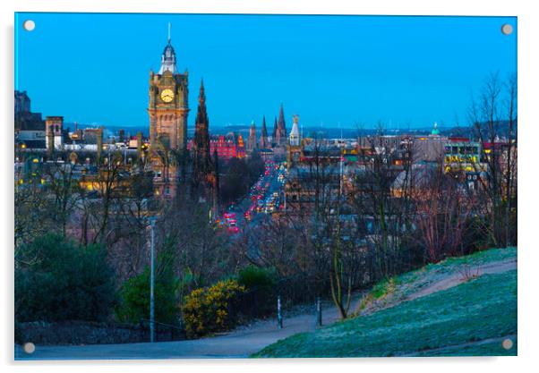 Edinburgh Twilight Cityscape Acrylic by Alison Chambers
