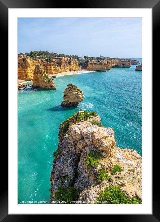 Vertical photography of spectacular cliffs near Marinha beach an Framed Mounted Print by Laurent Renault