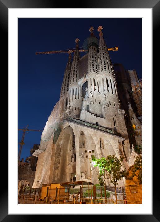 Passion Facade of the Sagrada Familia at Night Framed Mounted Print by Artur Bogacki