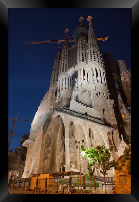Passion Facade of the Sagrada Familia at Night Framed Print by Artur Bogacki