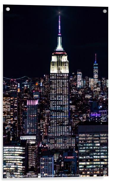 Empire State Building Acrylic by David J Gillan