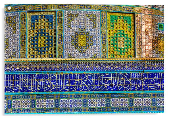 Dome of the Rock Islamic Mosaics Mosque Jerusalem Israel  Acrylic by William Perry