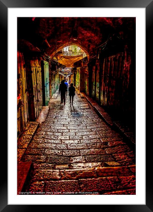 Old Stone Street Jewish Quarter Old City Framed Mounted Print by William Perry
