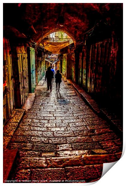 Old Stone Street Jewish Quarter Old City Print by William Perry