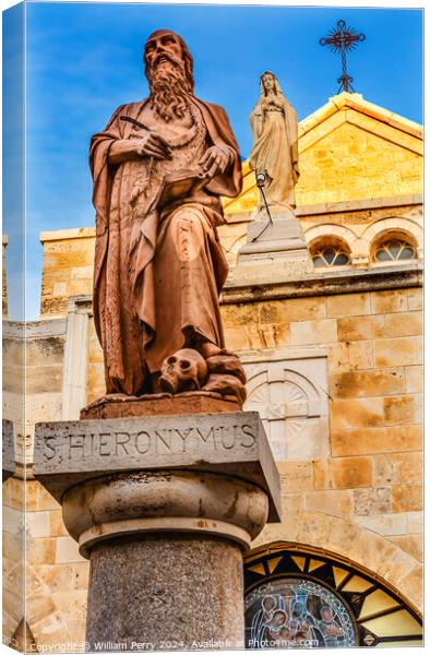 Saint Jerome Statue Saint Catherine Church Bethlehem Palestine Canvas Print by William Perry