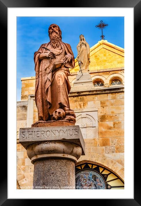 Saint Jerome Statue Saint Catherine Church Bethlehem Palestine Framed Mounted Print by William Perry