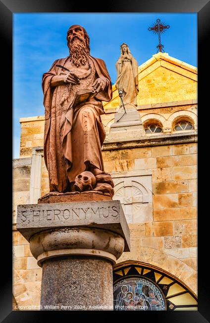 Saint Jerome Statue Saint Catherine Church Bethlehem Palestine Framed Print by William Perry